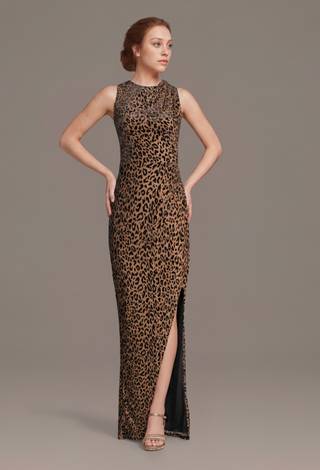 Picture of Cheetah Print High Neck Sleeveless Sheath Dress