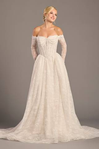 Picture of Lace Ball Gown Wedding Dress with Pearl Draping