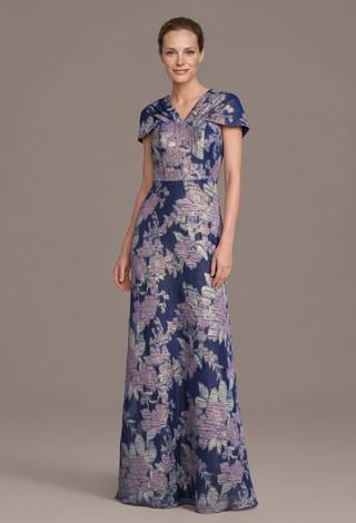 Picture of Brocade V-Neck Cap Sleeve A-Line Dress