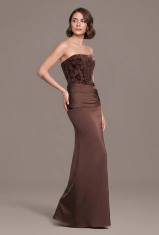 Picture of Velvet and Matte Satin Strapless Sheath Dress