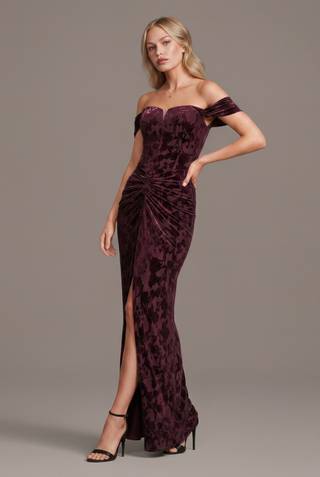Picture of Ruched Velvet Off-the-Shoulder Sheath Dress