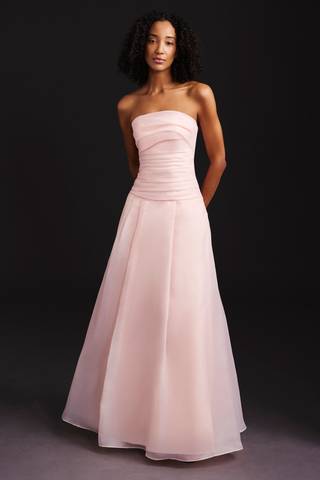 Picture of Strapless Organza Pleated Bodice Drop Waist Dress