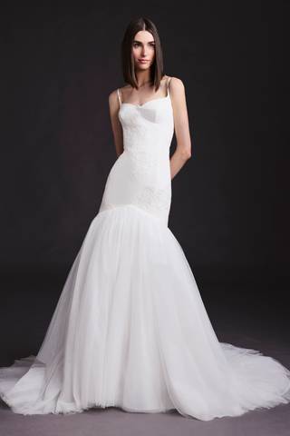 Picture of Crepe Trumpet Gown with Tulle and Organza Skirt