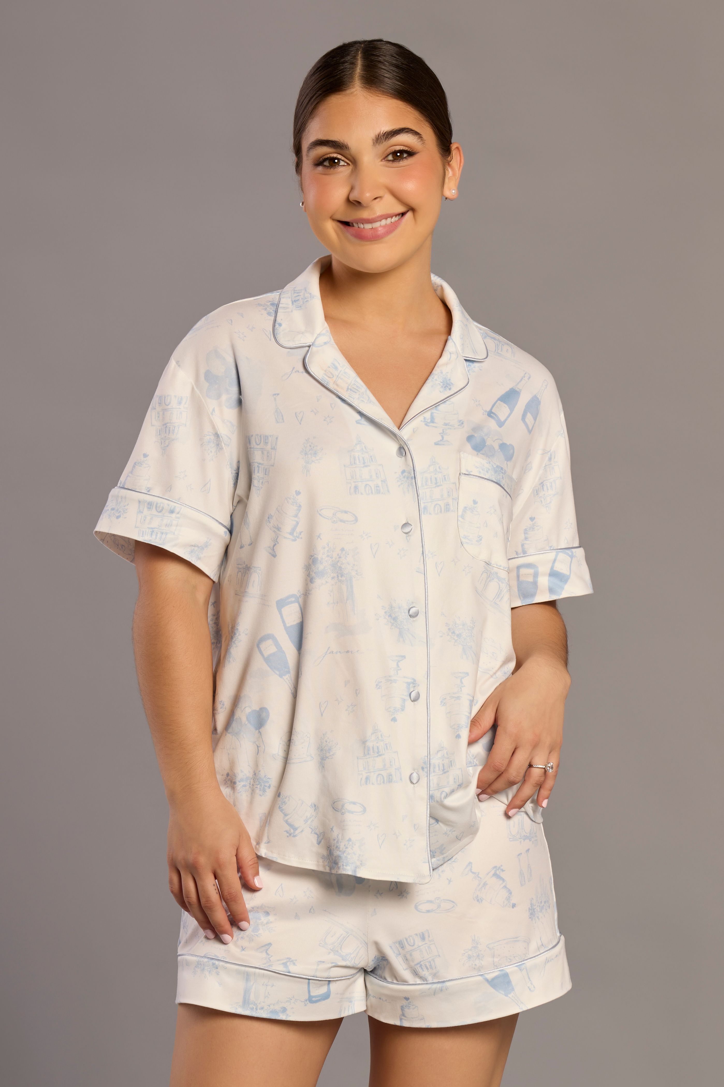 DB Studio Glam Printed Pj Set in Soft White Size: 3X David's Bridal