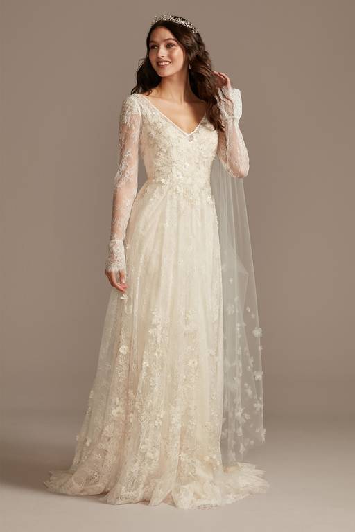 illusion long sleeve chantilly lace wedding dress Pnina Tornai Couture Bridal Gowns, Jewelry, and Eveningwear