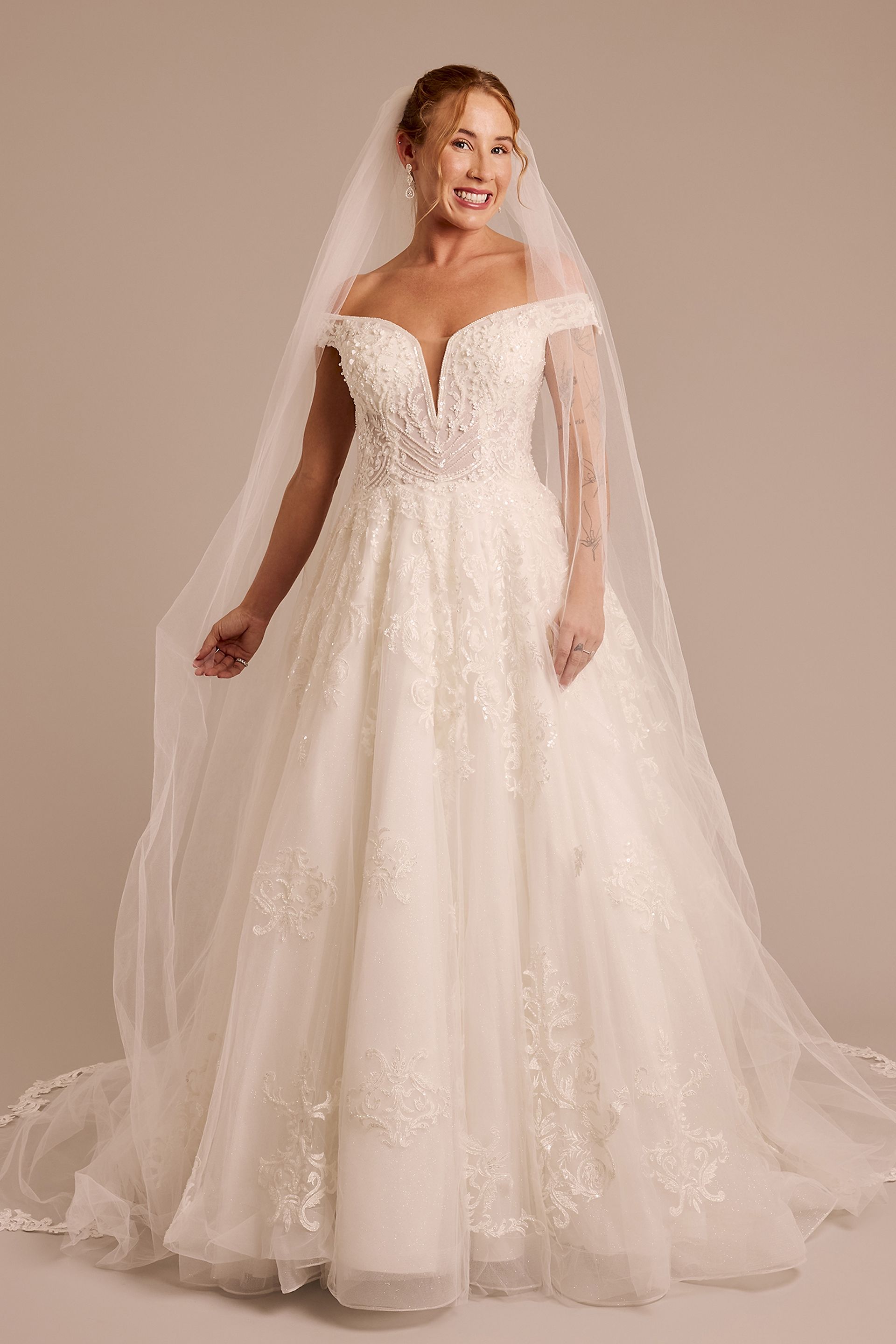 Cathedral Veil with Sequin Scrollwork Trim | David's Bridal
