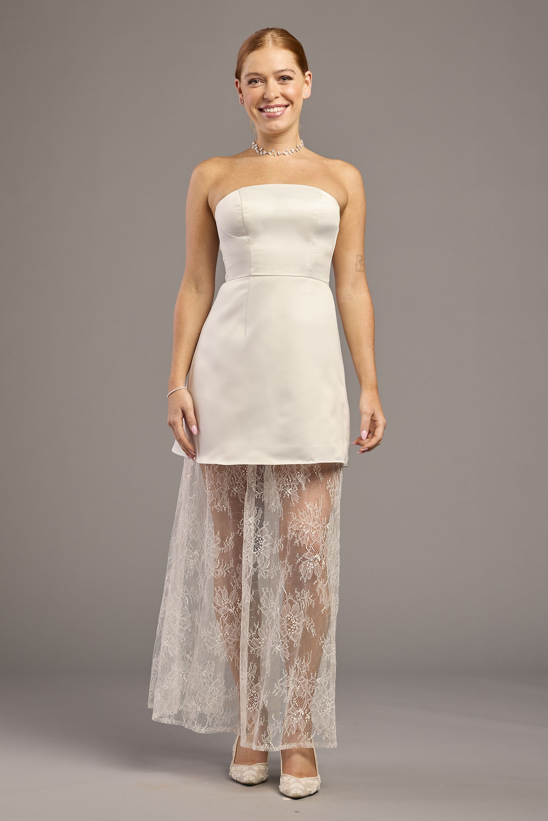 Satin Mini Dress with Removable Lace Underskirt