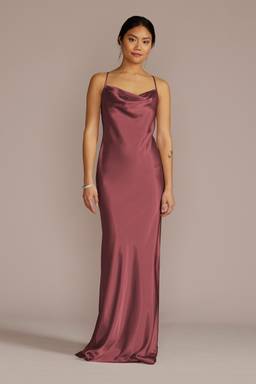 charmeuse cowl bridesmaid dress with lace-up back Charmeuse Cowl Bridesmaid Dress with Lace-Up Back