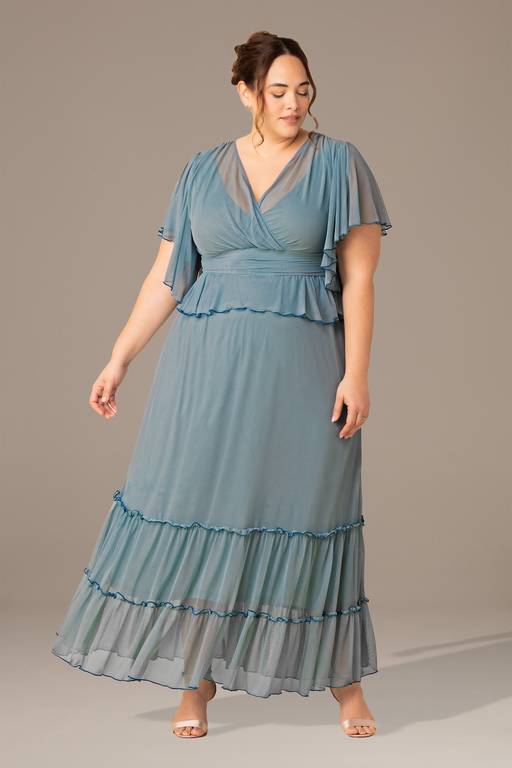 plus size layered dresses Plus Size Tiered Tie-Strap Maxi Dress BLUE MIST / 0X