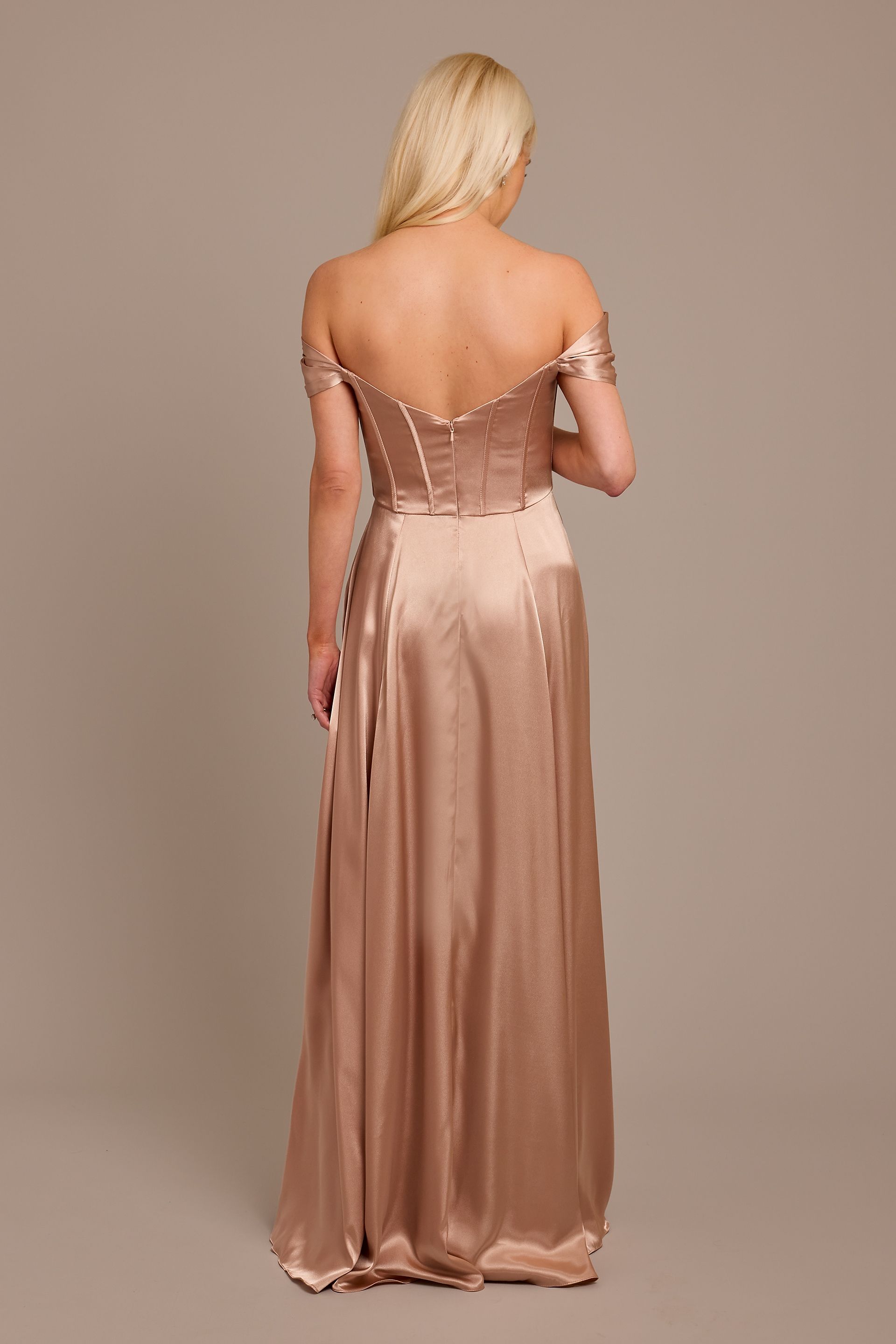 charmeuse cowl off the shoulder dress Charmeuse Cowl Off-the-Shoulder Bridesmaid Dress