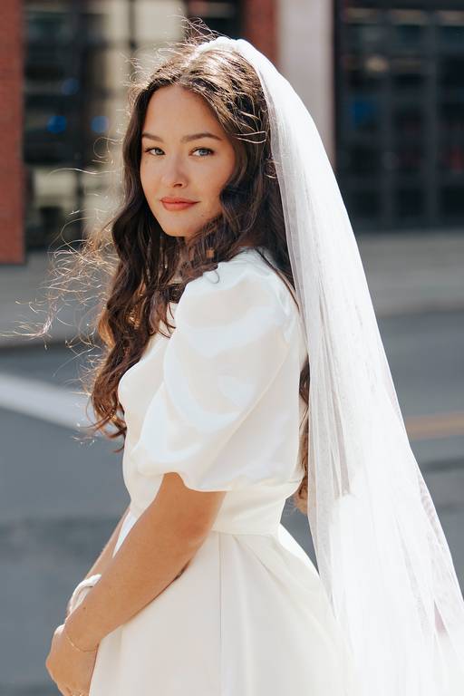 short satin puff sleeve dress with empire waist Short Satin Puff Sleeve Dress with Empire Waist