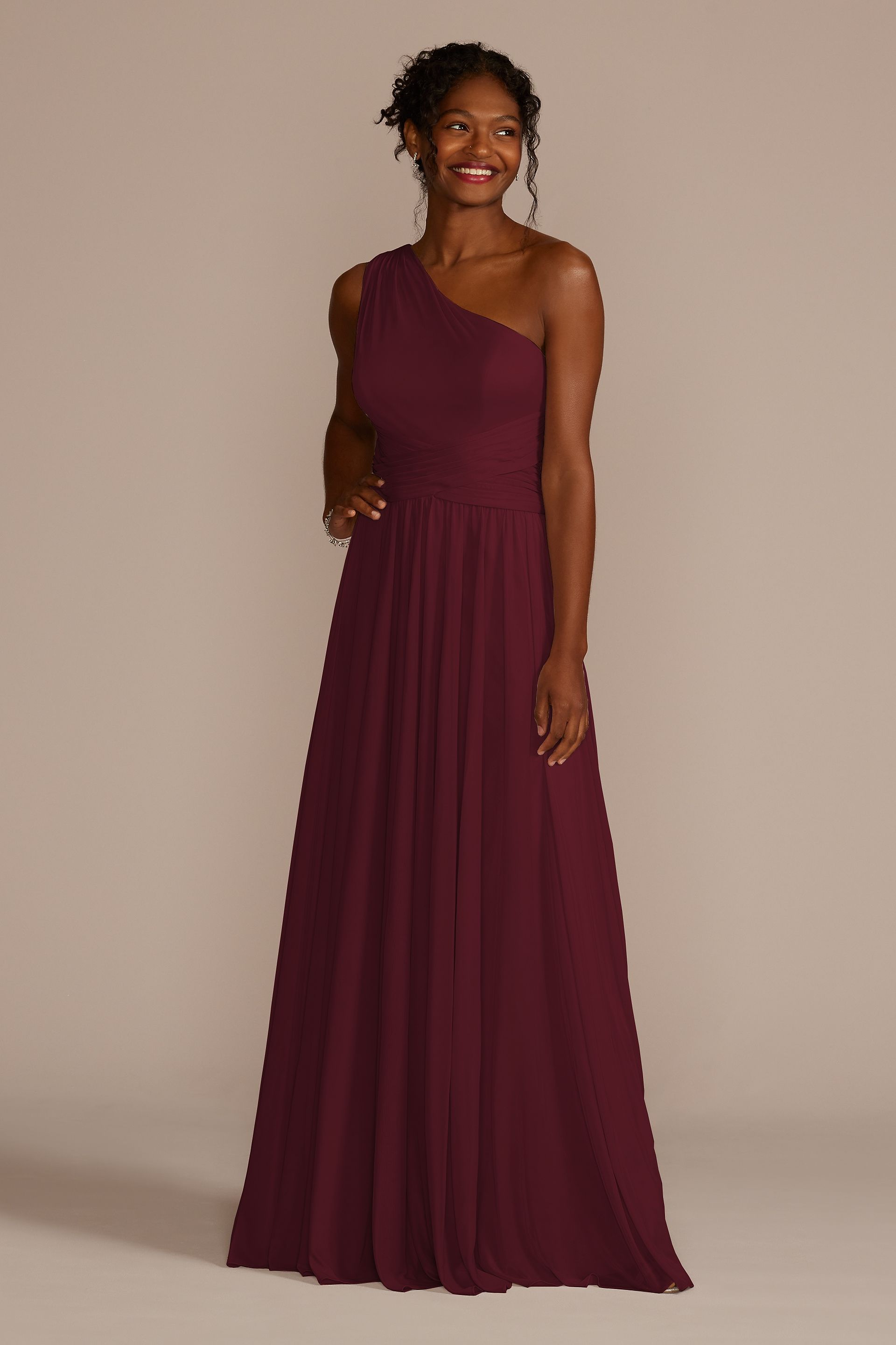 one shoulder mesh bridesmaid dress with full skirt One Shoulder Mesh Bridesmaid Dress with Full Skirt
