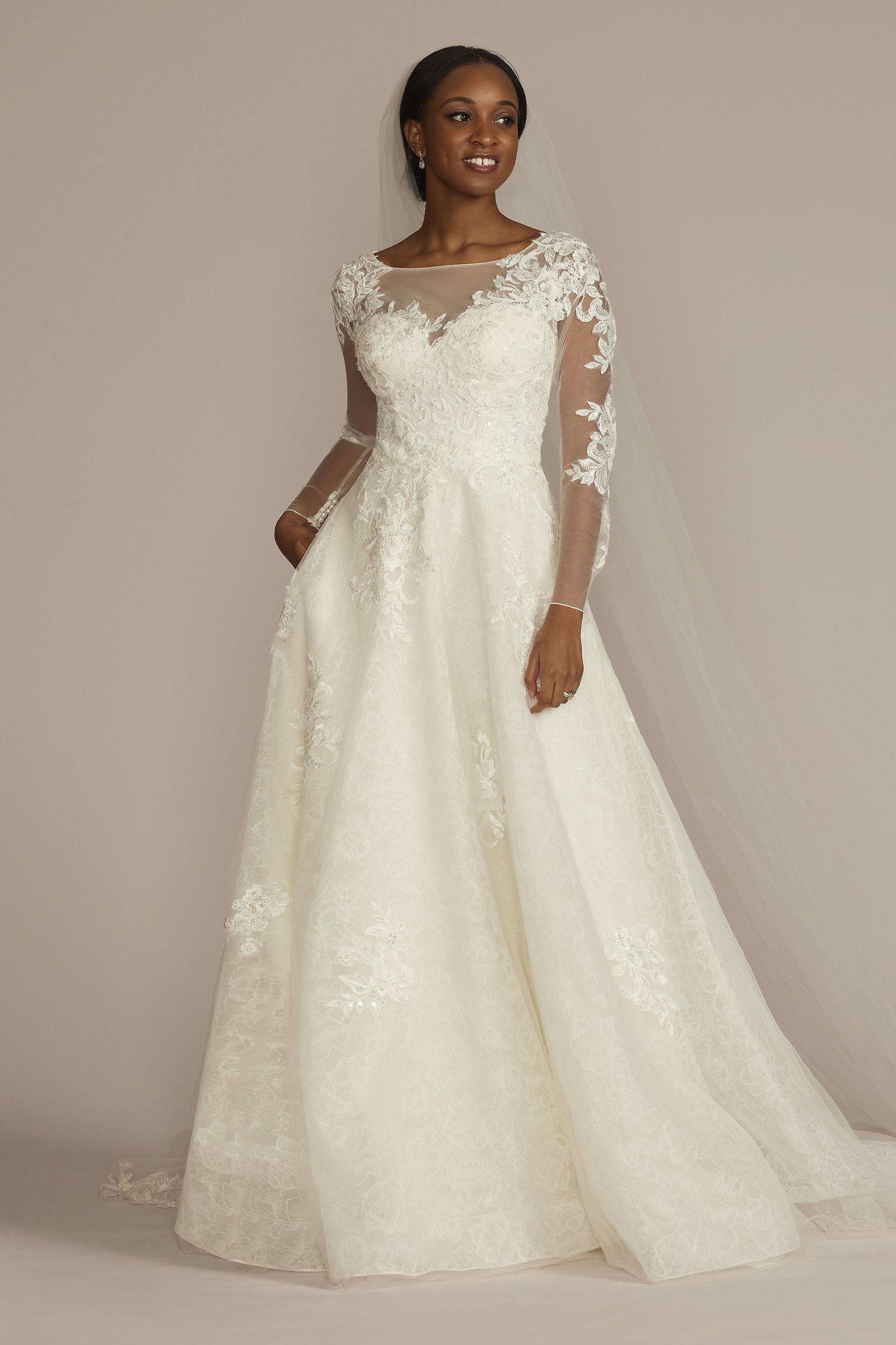 Picture of High Neck Long Sleeve Illusion Wedding Dress