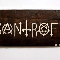 Misantrof ANTIRecords logo on wood made with fire by Kristen Øyer