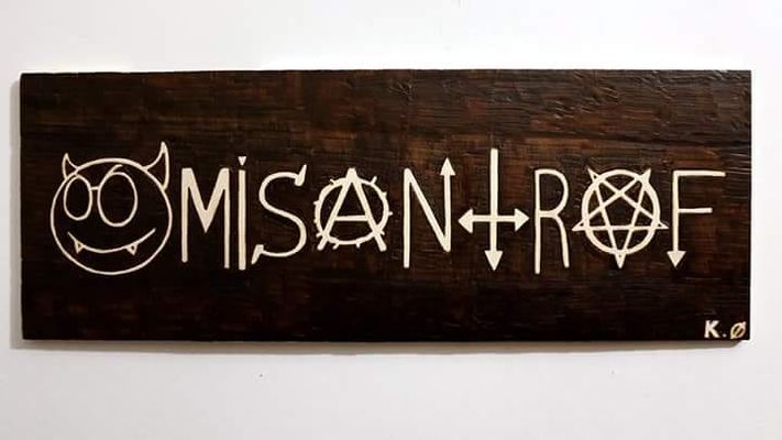 Misantrof ANTIRecords logo on wood made with fire by Kristen Øyer