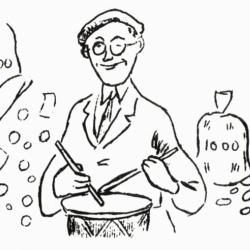 Tegning av Toralf Johannesen med trommer hentet fra Stavangers rariteter-forfatter Godtfred Borghammer