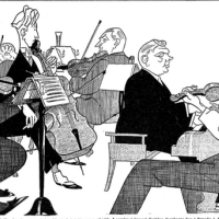 Isachsens kvartett tegnet av Henry Imsland