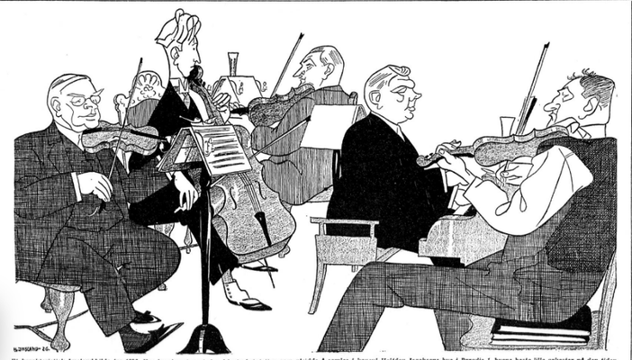 Isachsens kvartett tegnet av Henry Imsland