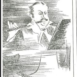 Alexander Kielland med sin fløyte. Tegnet av Henry Imsland. Hentet fra Stavanger Aftenblad