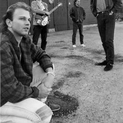 Promo-bilde april 1986. Lagestrand, Eikill, Sørensen og Tønnesen