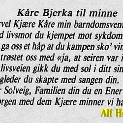Dikt Alf høiland skrev om Kåre Bjerka  Klipp Rogalands Avis