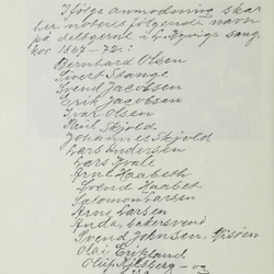 Medlemsfortegnelse av Haugesunds første mannskor fra Valentin Larsen da han var 96 år gammel