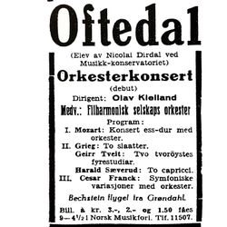 Program for Finn Audun Oftedals debutkonsert 18. mars 1937