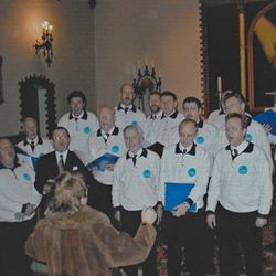 Mandskoret i Vår Frelser kirke ved julekonserten til Korforbundet.