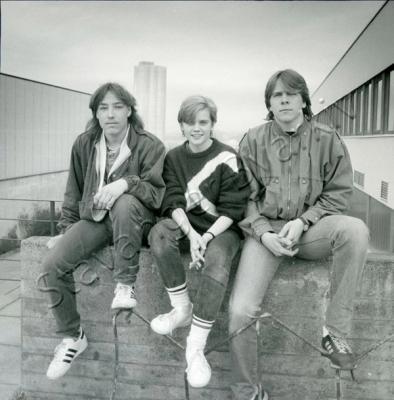 Oskar Band ca 1985 , tre av medlemmene foto: Stavanger Byarkiv Alfred Aase