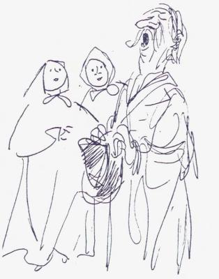 Trubadur på 1600-tallet tegnet av Henry Imsland