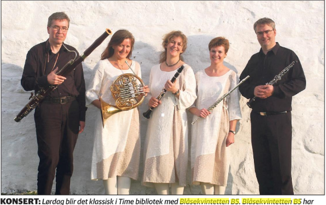 Blåsekvintetten B5 foto hentet fra Jærbladet