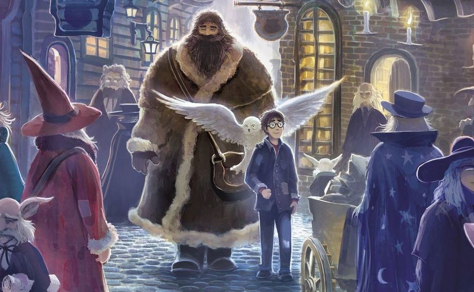 Harry Potter på vei til å kjøpe skolesaker i Harry Potter and the philosopher stone av J.K Rowling