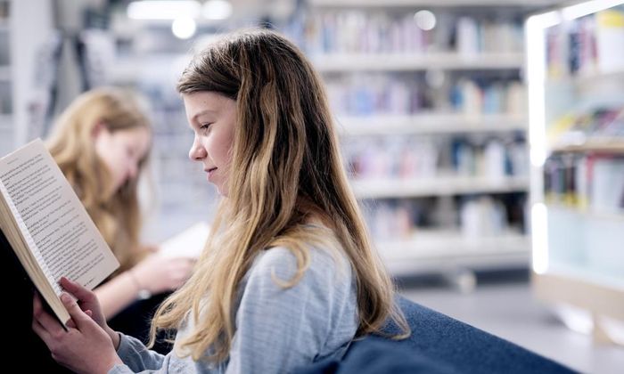 Jente som leser på Sølvberget
