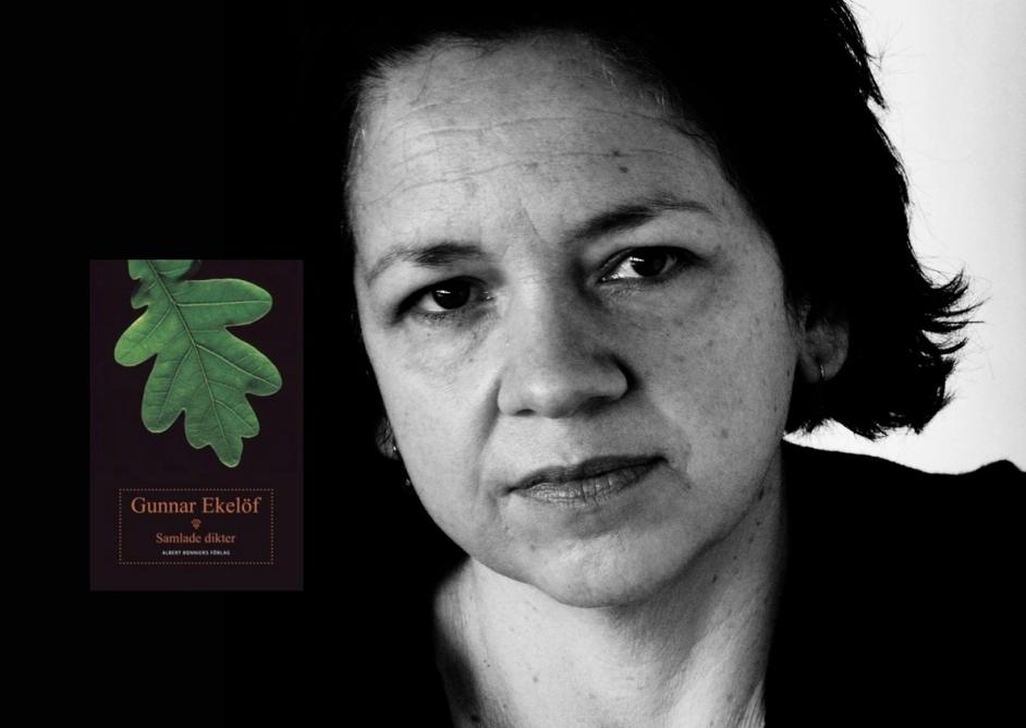 Ingrid Nielsen med boka til Gunnar Ekelöf