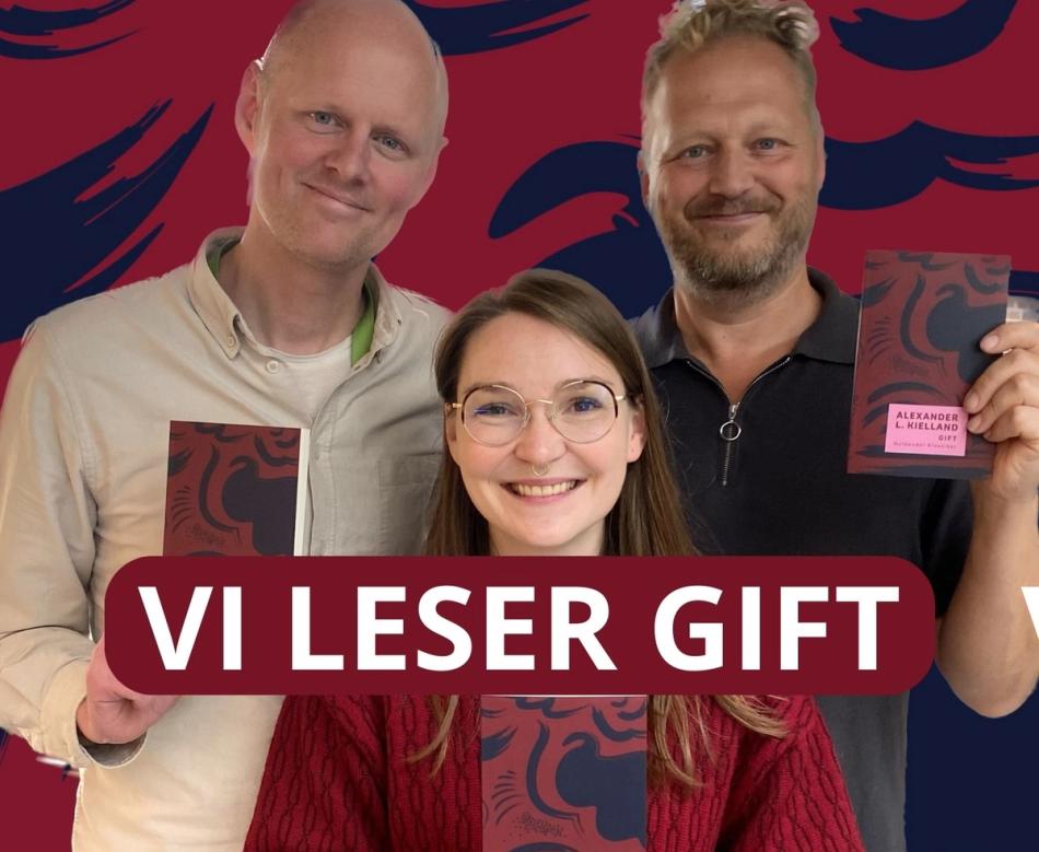 Åsmund Ådnøy, Thale Dobbert og Tomas Gustafsson holder hver sin utgave av Gift, og midt i bildet står teksten Vi leser Gift