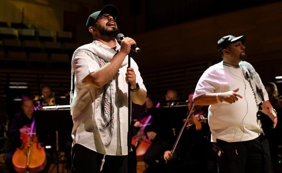 Rapperne Mohammed Elsusi og Abu Joury begge fra Gaza Elsusi er for tiden fribykunstner i Stavanger Foto: Marie von Krogh