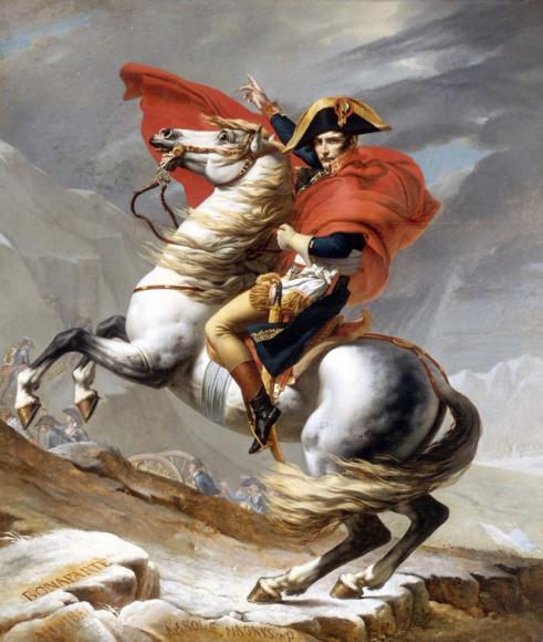 Napoleon krysser Alpene, maleri av Jacques-Louis David falt i det fri