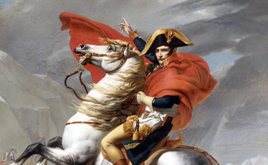 Napoleon krysser Alpene, maleri av Jacques-Louis David falt i det fri