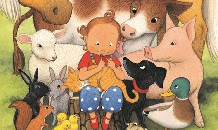 Utsnitt fra forsiden av Julia elsker dyr av Eva Eriksson og Lisa Moroni