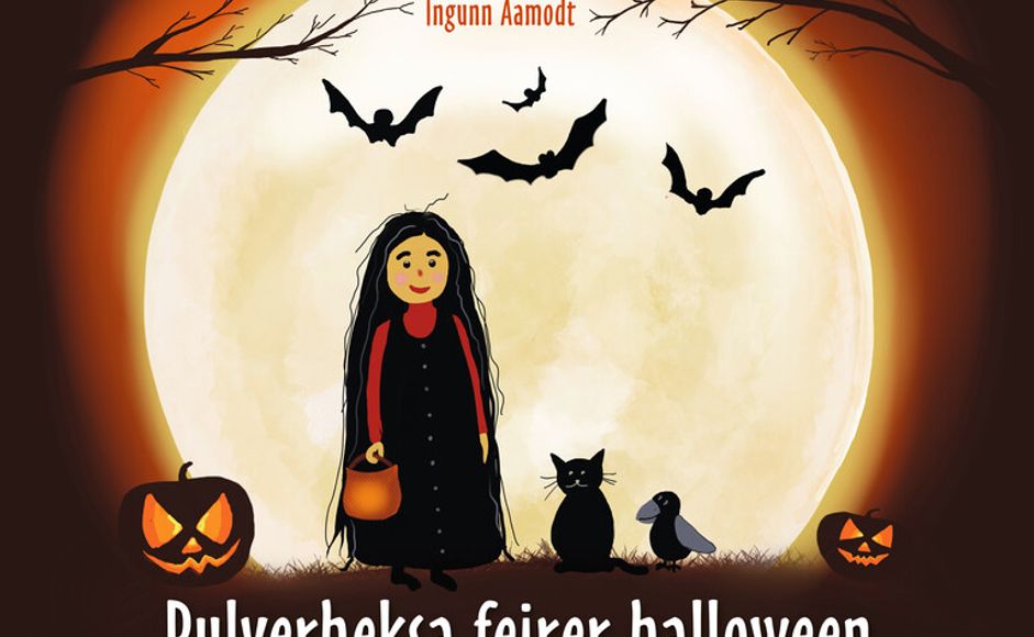 Fra bokcover til boka Pulverheksa feirer halloween.