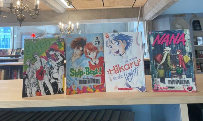 Forsidene til mangaene Given 2, Hikaru in the light, Skip Beat! og Nana