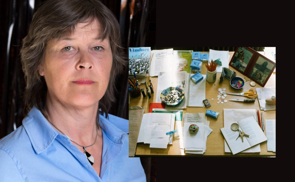 Foto av Lene Berg og billedcollage av skrivekunstverksted