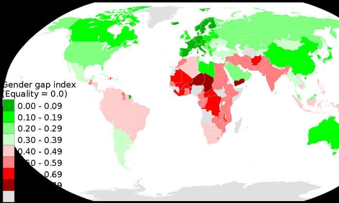 Grønt er mer likestilling, rødt mindre likestilling: CC BY-SA 4.0 Asus2004