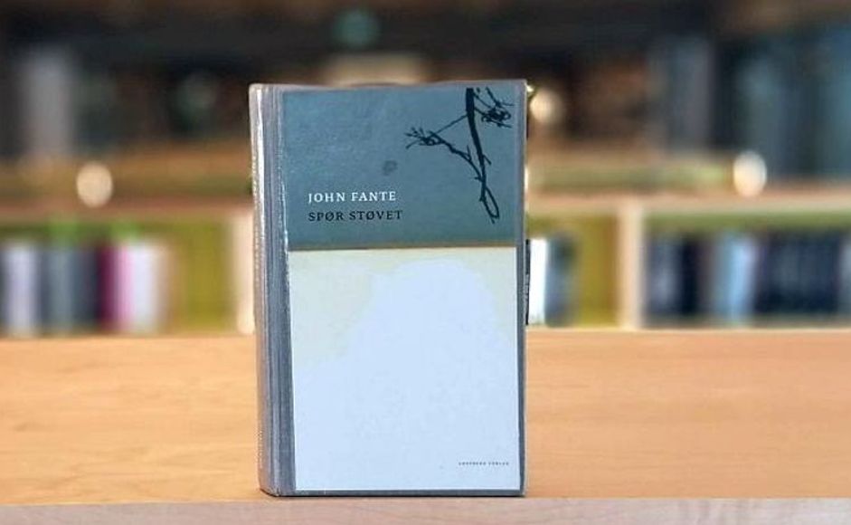 Boken Spør støvet av John Fante stende på hylle i biblioteket