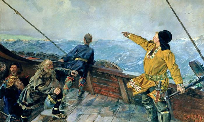 Leiv Eiriksson oppdager Amerika. Maleri av Christian Krogh (1893). https://www.nasjonalmuseet.no/samlingen/objekt/NG.M.00558