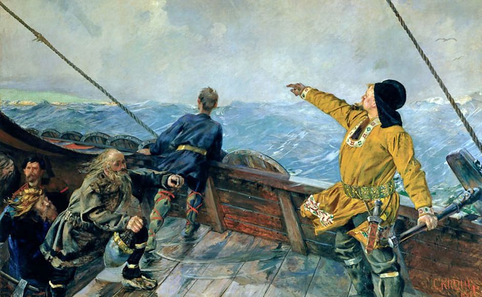 Leiv Eiriksson oppdager Amerika. Maleri av Christian Krogh (1893). https://www.nasjonalmuseet.no/samlingen/objekt/NG.M.00558