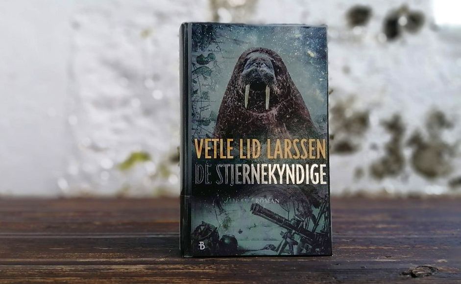 Boka De stjernekyndige av Vetle Lid Larssen stående på et brunt underlag