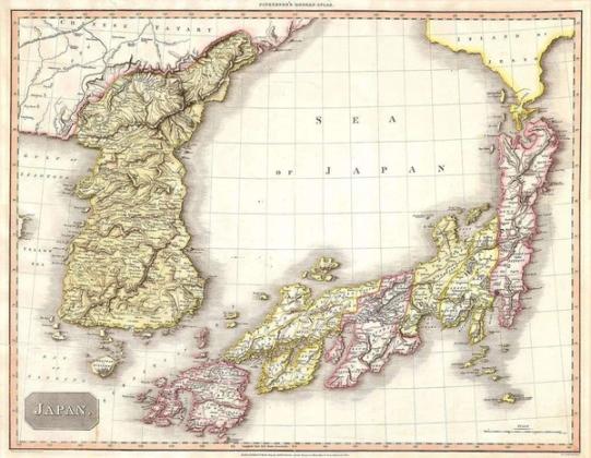 Gammelt kart Japan og Korea