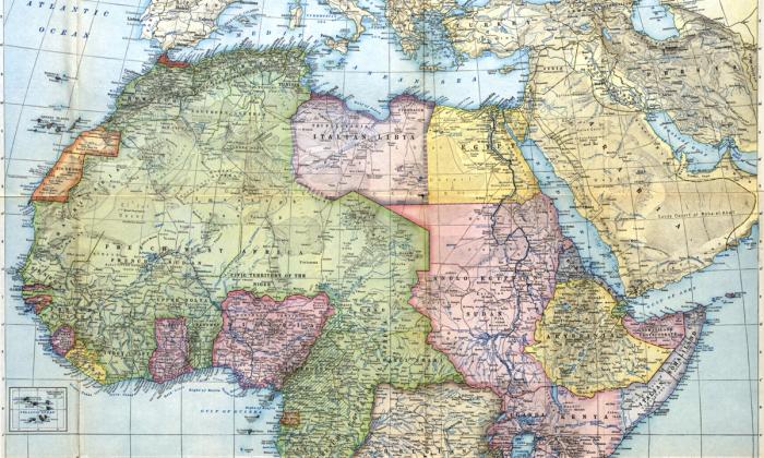 Kart over Afrika, inndelt etter kolonier