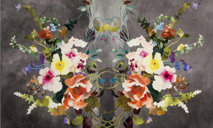 Utsnitt fra kunstverk i utstillingen Gjenfortellinger av Inger Johanne Rasmussen